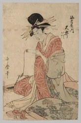 Vrouw van de Yoshiwara leest een rol