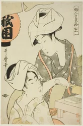 Vrouwen bereiden Gion-tofu, uit de serie "Twaalf soorten vrouwenhandwerk"