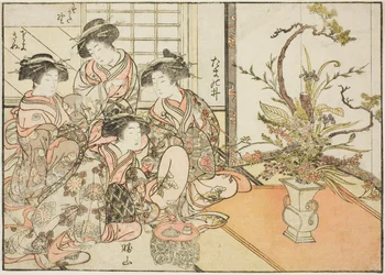 Courtisanes van Yotsumaya, uit het boek "Spiegel van Mooie Vrouwen van de Plezierkwartieren (Seiro bijin awase sugata kagami)," deel 2