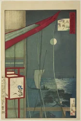 De maan voorbij Shinagawa (Shinagawa mikoshi no tsuki), uit de serie "Honderd Zichten op de provincie Musashi (Musashi hyakkei no uchi)"