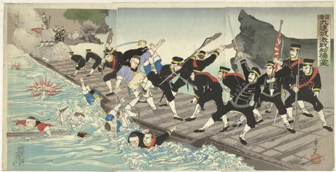 Felle gevechten op de drijvende brug in Kiuliencheng tijdens de Sino-Japanse oorlog