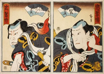 De acteur Jitsukawa Ensaburo en een onbekende acteur Diptych, 1847