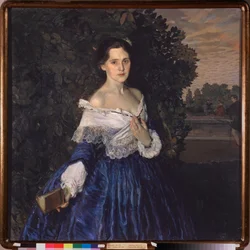 Een vrouw in blauw (Portret van Yelisaveta Martynova). Schilderij van Konstantin Andreyevich Somov (1869-1939)