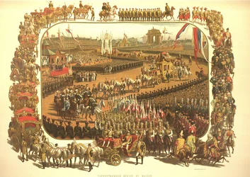 De ceremoniële intocht van Alexander III in Moskou, uit het Kroningsalbum, 1883