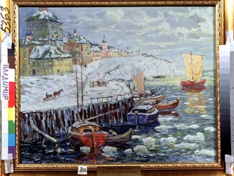 Oever in een oude Russische stad.