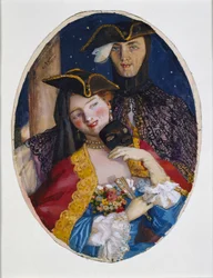 Koppel gekleed voor een Venetiaans carnaval, 1930