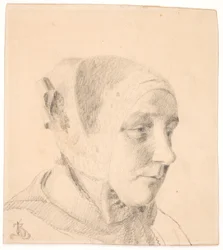 Hoofd van een vrouw met niet-Bornholms hoofddeksel