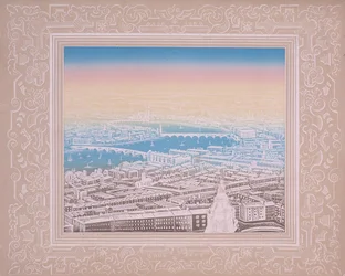 Luchtfoto van Londen met Waterloo Bridge en Blackfriars Bridge, ca. 1845