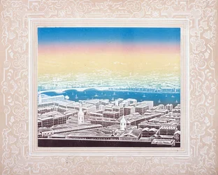 Luchtfoto van Londen met decoratieve rand, ca. 1845