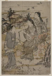 Vrouwen met Zoutemmers; De Noda Tama-rivier in de provincie Mutsu, uit een ongetitelde serie van de Zes Tama-rivieren