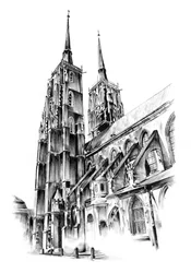 Schets van een grootse gotische kathedraal