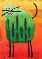 De vrolijke groene kat
