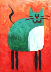 De vrolijke groene kat