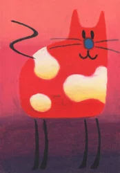 De vrolijke kat met rode vlekken