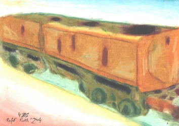 Oude oranje treinwagons