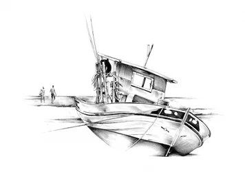 Rustige boot aan de kust