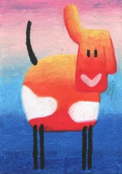 De lachende oranje hond