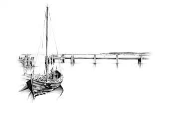Tekening van een rustige zeilboot