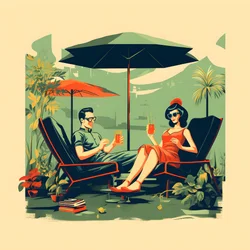 3 vrienden ontspannen in de tuin met een of twee drankjes 4