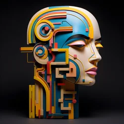 3D-sculptuur van een mooi menselijk gezicht 3
