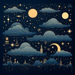 Een verzameling geïsoleerde fantasy-illustraties van hemel elementen 1