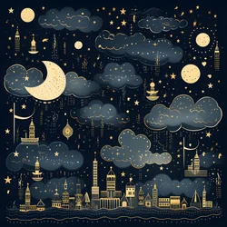 Een verzameling geïsoleerde fantasy-illustraties van hemel elementen 2