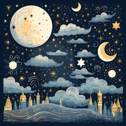 Een verzameling geïsoleerde fantasy-illustraties van hemel elementen 4