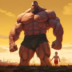 Intimiderende en gemene gewichtheffer steroïde freak buff baby met gigantische gespierde man 4