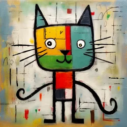 Schattige kat, in de stijl van Picasso, Joan Miro en Basquiat 1