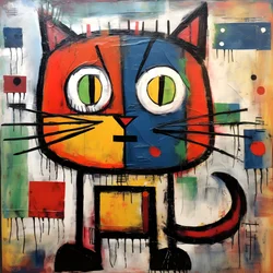 Schattige kat, in de stijl van Picasso, Joan Miro en Basquiat 2
