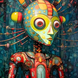 Karneval Cajun Sumpf Mutant Sci-Fi Droide, in de artistieke stijl van Tim Burton en Beksinski 2