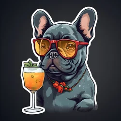 Sticker, coole Franse bulldogs drinken een cocktail
