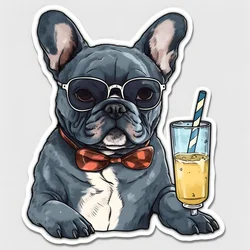 Sticker, coole Franse bulldogs drinken een cocktail