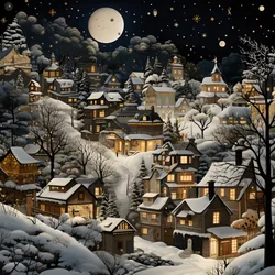 een Dorp bij Nacht onder Besneeuwde Bomen 2
