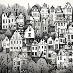 een zwart-wit beeld van de huizen 1