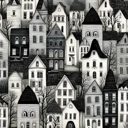 een zwart-wit beeld van de huizen 4