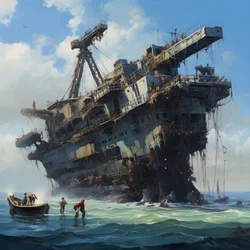 Groot wrak wordt door een kraan uit de zee getrokken 4
