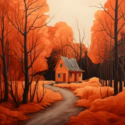 groot rood huis op blauwe achtergrond