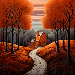 groot rood huis op blauwe achtergrond