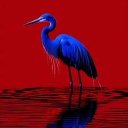 synthwave digitale kunst van een exotische kobaltblauwe reiger op rood papier 2