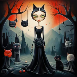 gekke kattenvrouw in jurk 2