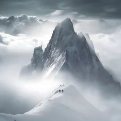 twee mensen aan het skiën boven een bewolkte berg 4