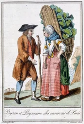 Boer en boerin van Parijs - in "Encyclopedia of Travels" door J. Grasset St Sauveur, Deron, Parijs