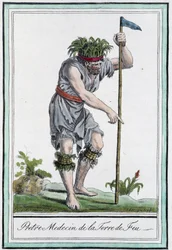 Priester arts van Tierra de Fuego (Chili) - in "Encyclopedia of Voyages" door J. Grasset St Sauveur