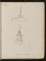 Twee architecturale studies van monumenten, locatie genoteerd als "Avignon - Frankrijk"
