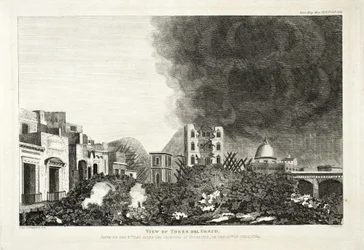 Uitzicht op Torro del Greco: genomen op de 8e dag na de uitbarsting van Vesuvius, 15 juni 1794, 1822