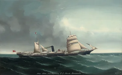 De Indo-China stoomschip Lightning onder zeil en stoom, 1892