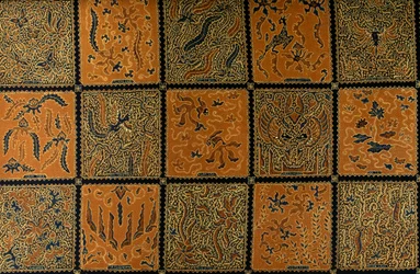 Batik met traditioneel ruitpatroon, Surakarta, Java, Indonesië (detail)