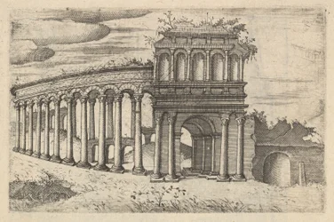 Het amfitheater in Bordeaux [Teatrum Bordeos, Transitorium Caesaris], uit de serie 