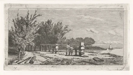Man en jongen langs de oever van een rivier